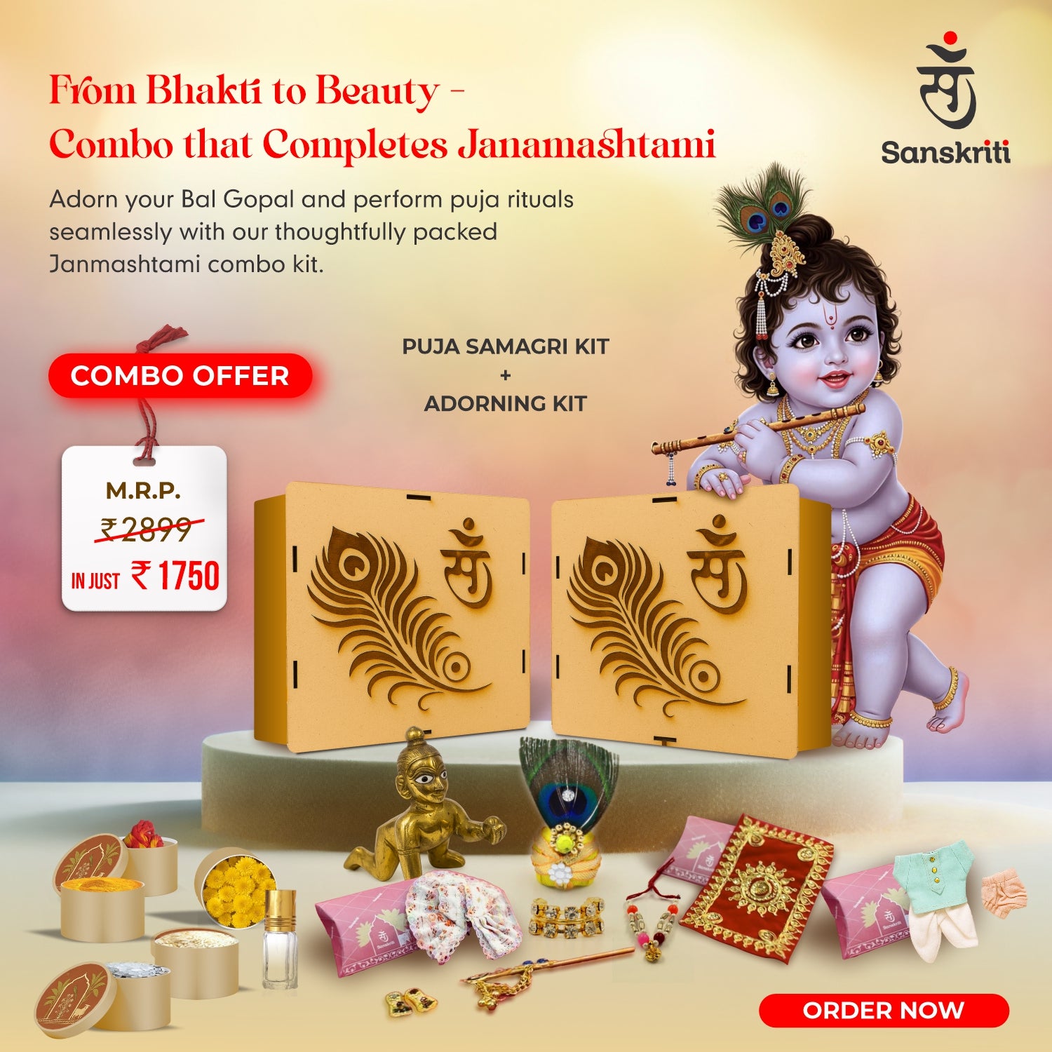 Sanskriti Janmashtami Combo (Adorning + Samagri) Kit – Adorn, Worship, Celebrate